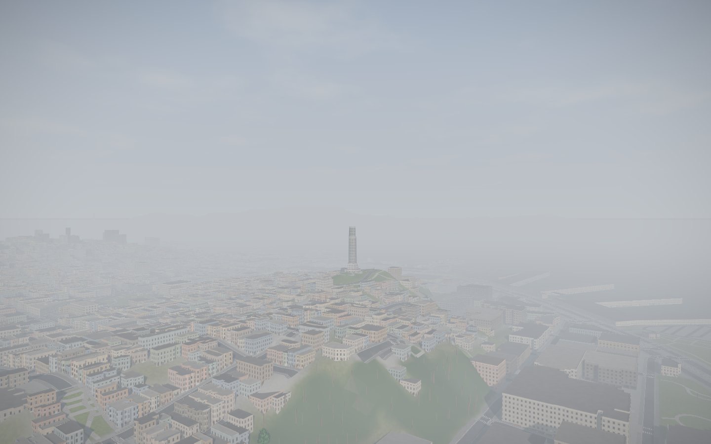 Thick fog over North Beach with Coit Tower rising out of it